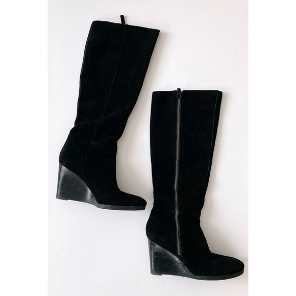 FRANCO SARTO 6.5 Black Suede Wedge Boots - Picture 2 of 11